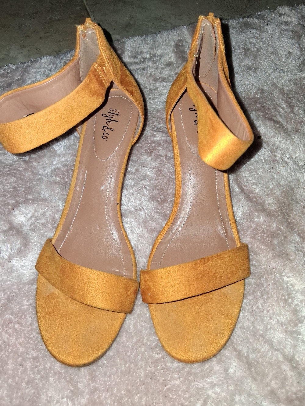 Style & Co. Women's Ankle-Strap Sandals in Mustard Suede